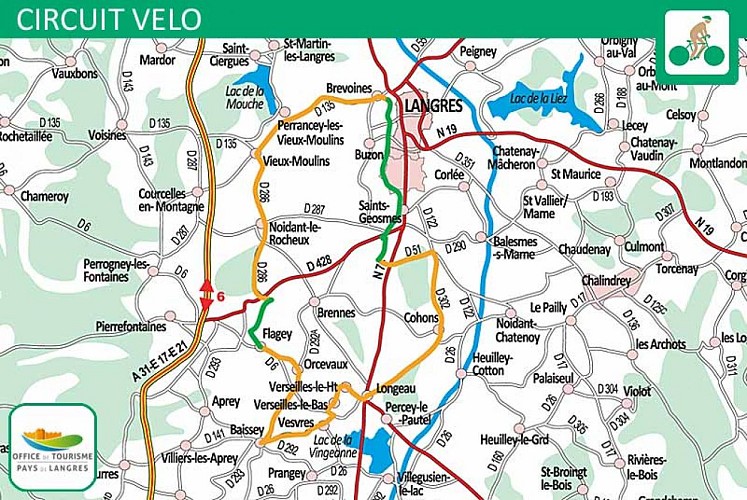 Carte du circuit vélo autour de la Voie Verte de Langres - boucle 1-2-3-4