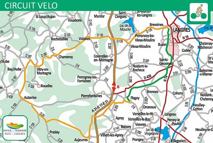 Carte du circuit vélo de Langres à Auberive