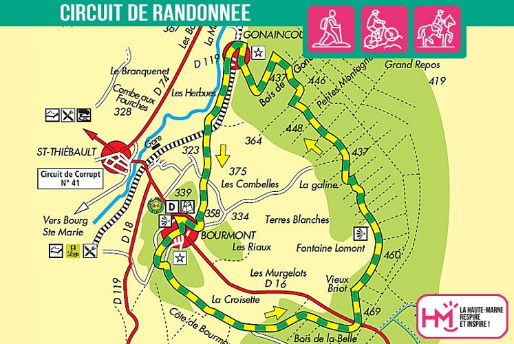 Carte du circuit de randonnée de la Bôve et le Côna