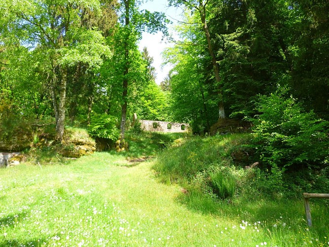 En haut d'un escalier apparaissent les vestiges de la Heidenkirche.