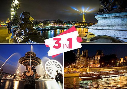 Offre Soirée 3 en 1 : Tour en bus, Croisière seine & Visite de la Tour Eiffel en accès prioritaire