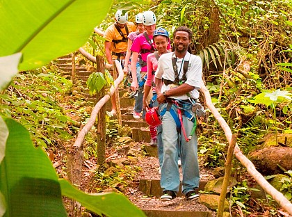 Tour 3 en 1 : Traversée en téléphérique, descentes en tyrolienne et randonnée dans la forêt tropicale - A Sainte-Lucie