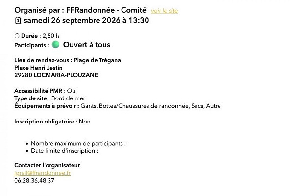 Opération départementale de ramassage des déchets à Locmaria Plouzané le 26 septembre 2026. RDV sur le parking de la page de Trégana à partir de 13h30