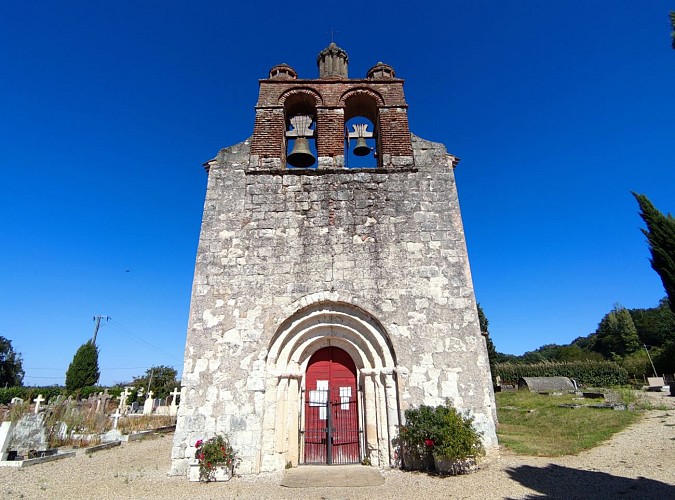 Façade et portail de l'église Saint-Vincent - Pessac-sur-Dordogne