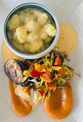 Gnocchis gratinés, légumes de saison