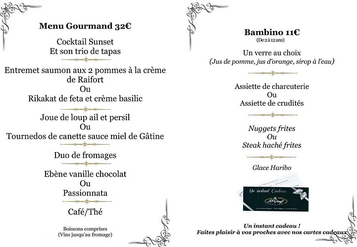Menu Gourmand et Bambino