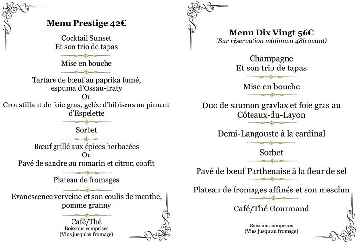 Menu Prestige et Dix Vingt