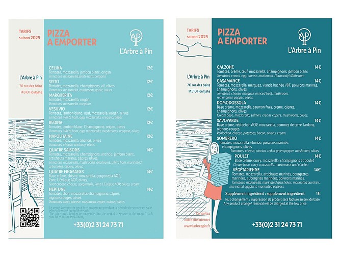 Carte pizza à emporter
