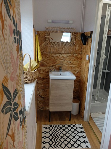 Coin lavabo et douche de la chambre Pinot noir