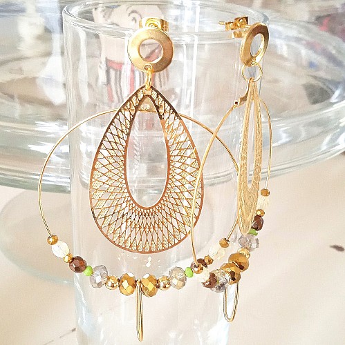 boucles oreilles doré inox cristal les creas de sandrine