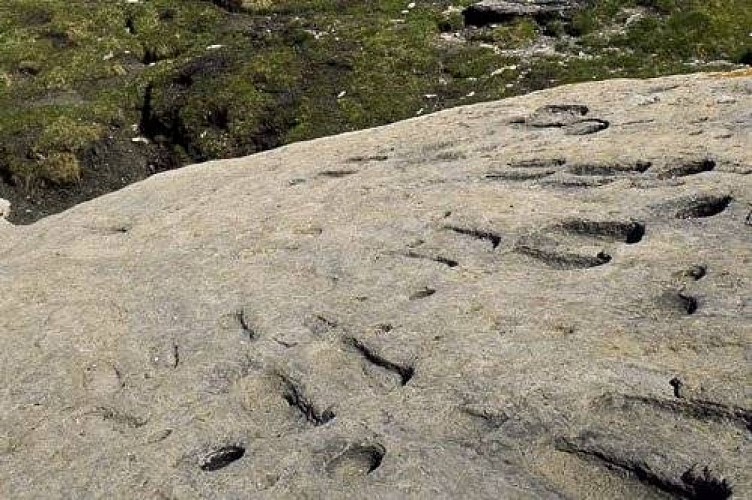 La Pierre aux Pieds. Vue vers le Grand Roc Noir. Lanslevillard.