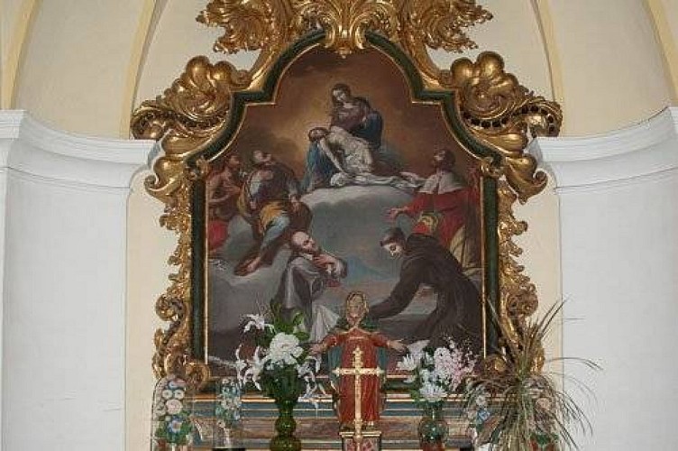 Retable de la chapelle Notre Dame des Sept Douleurs. Hameau du Barioz, Pralognan la Vanoise.