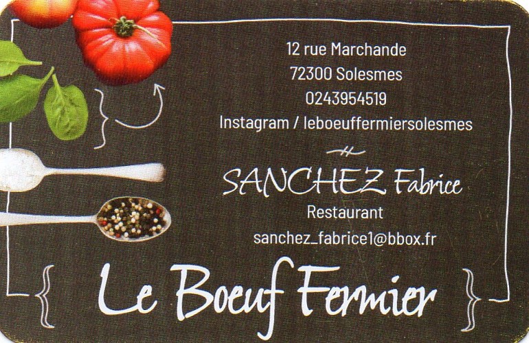 Carte de visite - restaurant Le Boeuf Fermier de Solesmes