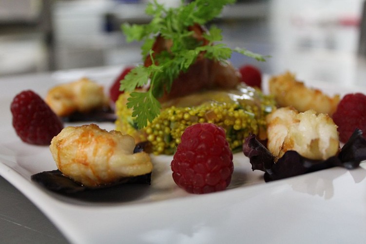 au_jardin_des_saveurs_Lavenay_Quinoa et Langoustines rôties aux Framboises