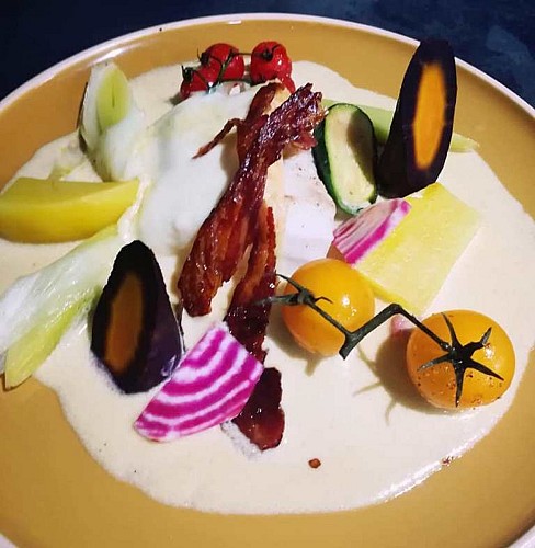 Pause et Vous-Cabillaud au maroilles et crème de poireaux