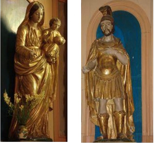 Cortambert : Statues Vierge à l'Enfant et Saint-Maurice