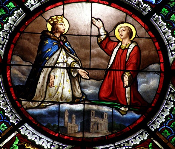 Vitrail Médaillon St Louis St Vincent présentant les 2 cathédrales