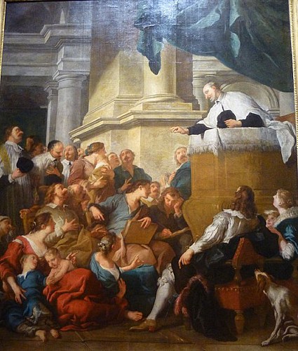 Tableau de Vincent de Paul prêchant JF de Troy (1732) bras gauche transept de St Pierre