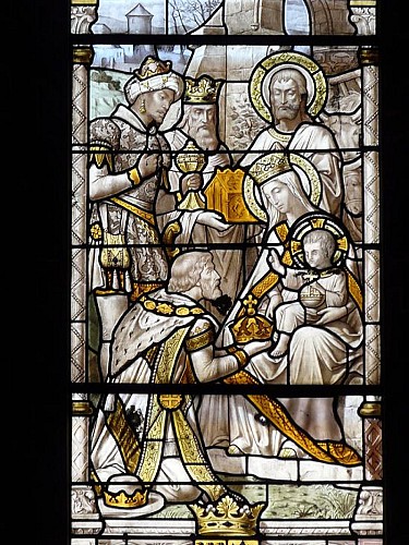 BAIE 0 Vitrail de l'Adoration des mages du maître-verrier Didron (1868)