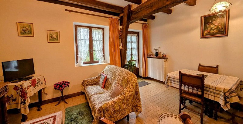 Gite "La Condamine" à Eymoutiers en Haute-Vienne (Limousin en Nouvelle Aquitaine)- séjour salon accès au terrain en pelouse_7