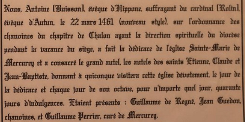 Traduction texte de dédicace de 1461 en latin