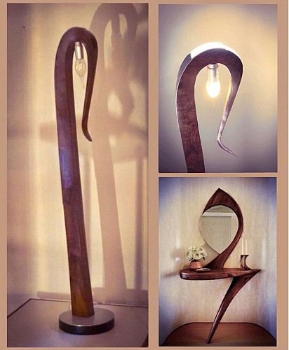 Luminaire d'art sculpté en bois de noyer, collection "Design"