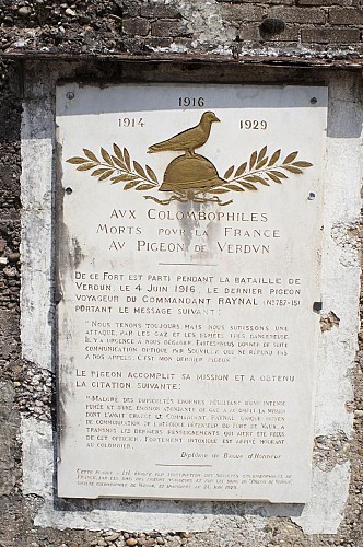 Plaque en mémoire des «Colombophiles morts pour la France», ainsi qu’à celui du «Pigeon de Verdun»