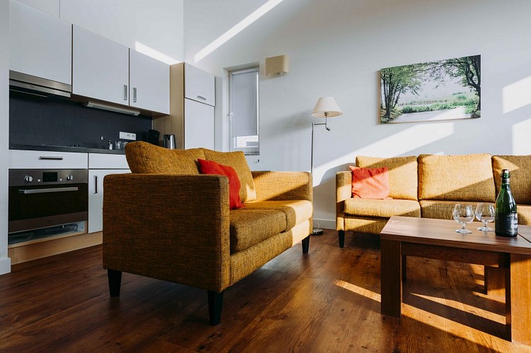 Living room and kitchen of Landal Village l'Eau d'Heure in Froidchapelle