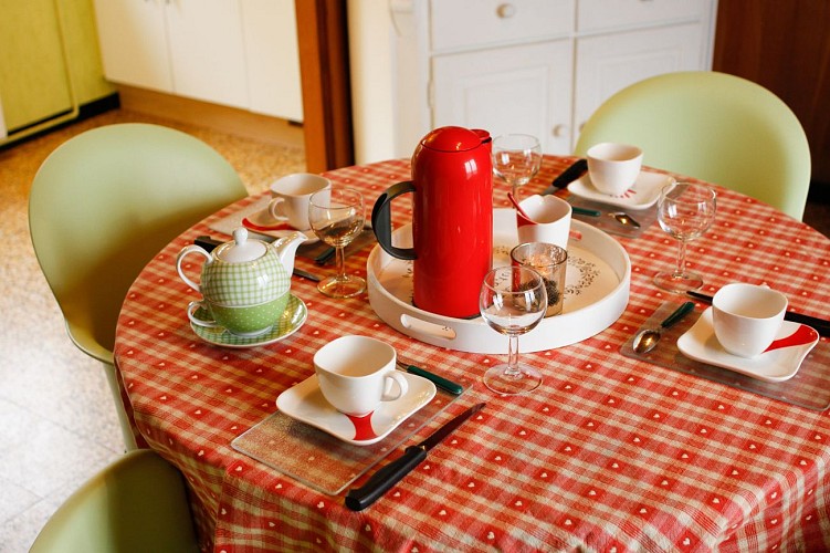 Dining room of La Pierraille's cottage in Froidchapelle