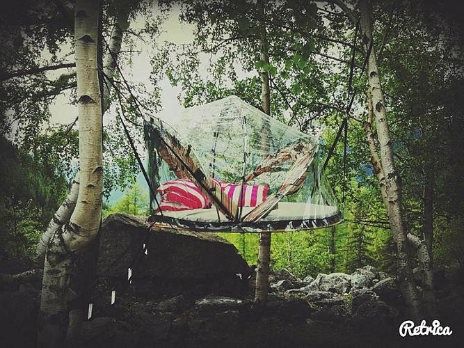 Night in a bubble in mountains