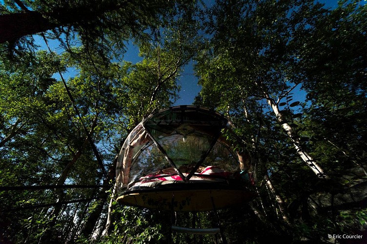 Night in a bubble in mountains