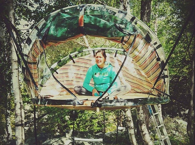 Night in a bubble in mountains