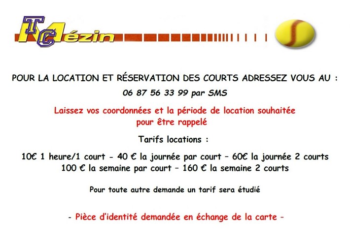 Tarifs Tennis Club Mézin