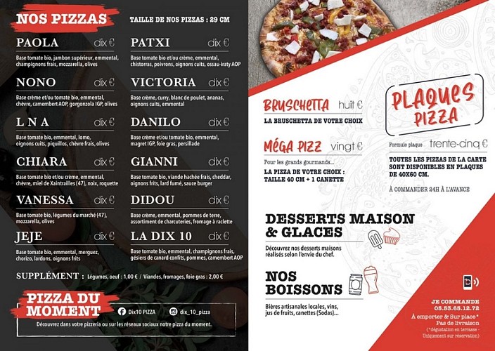 Carte dix10 pizza Lavardac