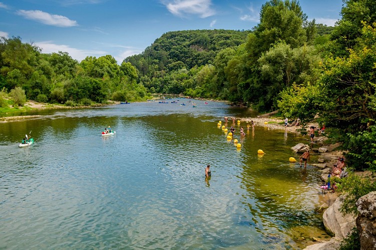 Beach under the bridge at Salavas