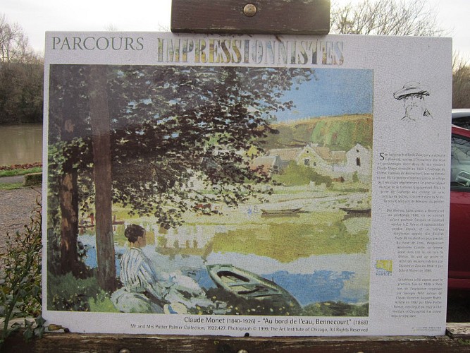 Reproduction du tableau « Au bord de l’eau, Bennecourt » de Claude Monet