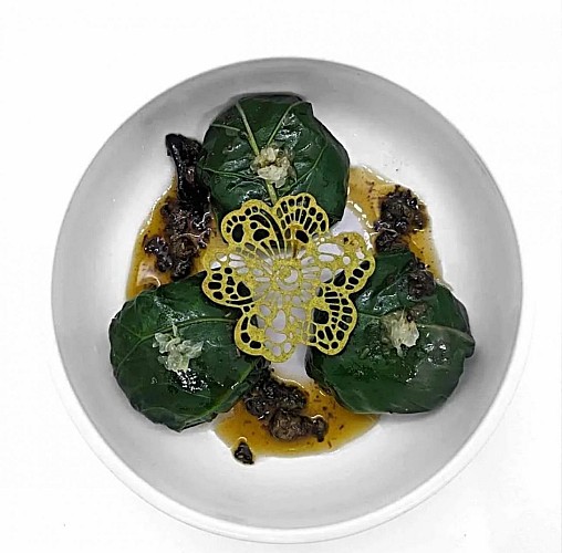 Papillotes de blettes au tartare de lieu noir