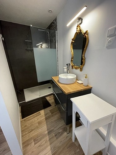 Salle de douche privative chambre blanche