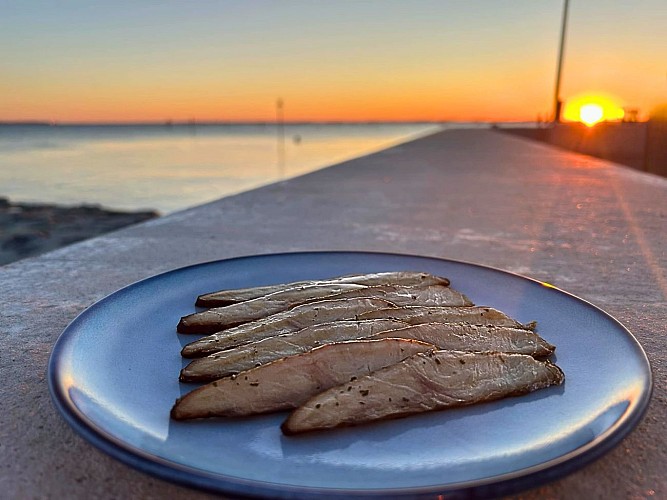 tranche sur assiette bleu coucher de soleil horizontale