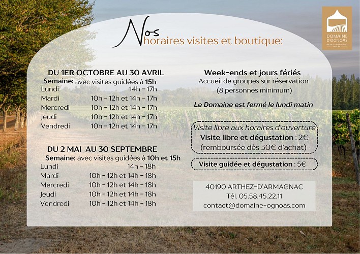 2025 - ARTH - Domaine d'Ognoas - Horaires &amp; Tarifs - ©Domaine d'Ognoas