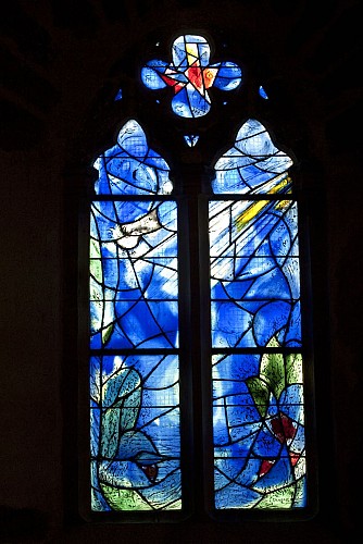 Chapelle du Saillant with stained glass windows by Marc Chagall