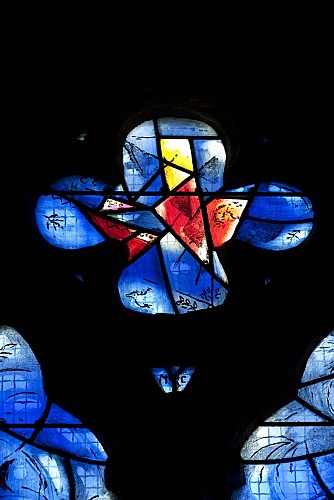 Chapelle du Saillant with stained glass windows by Marc Chagall