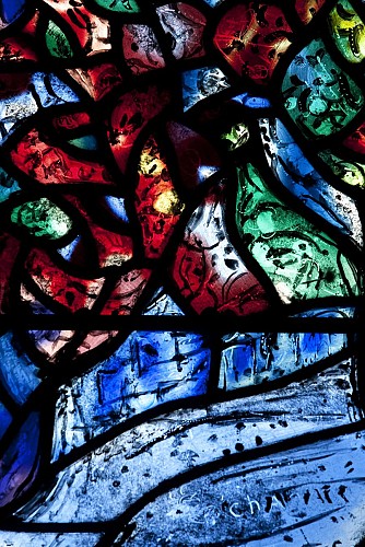 Chapelle du Saillant with stained glass windows by Marc Chagall