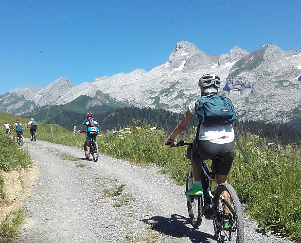 Elektrisch unterstütztes Mountainbike: Nacht mit Savoyard-Mahlzeit grüne Stufe