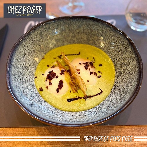 Crémeuse petit pois, oeuf parfait