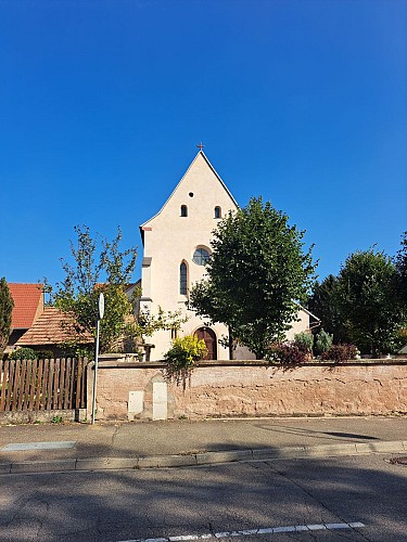 Départ du Parking devant L'église St Trophime d'Eschau.