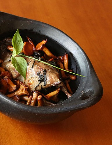 Caille aux champignons et lumba lumba