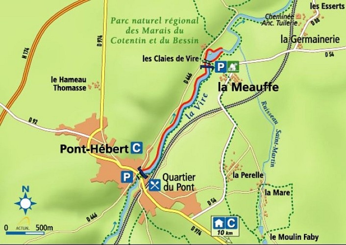 Parcours carpe de nuit sur la Vire - Pont Hébert