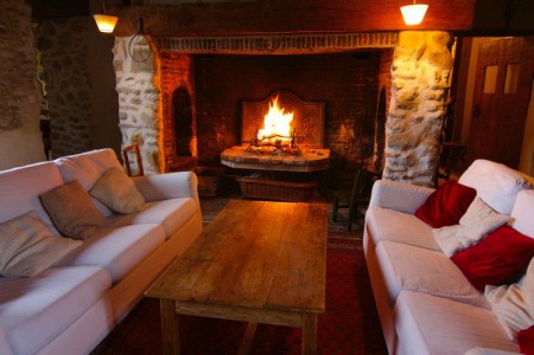 Gite Gancourt salon 1 cheminee et canapes