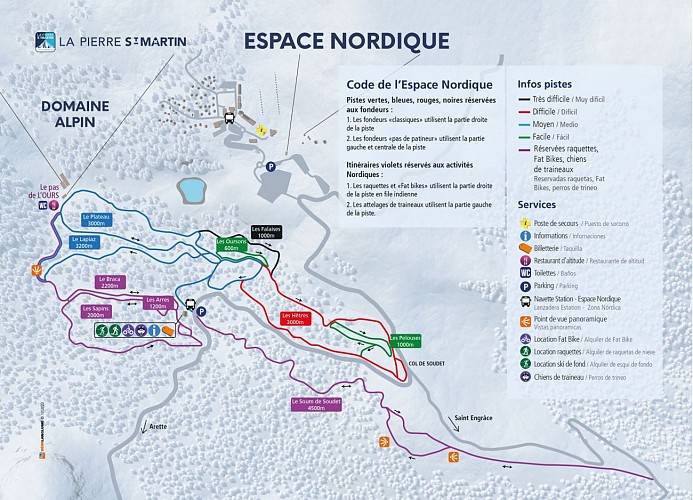 Plan de l'espace nordique de La Pierre Saint-Martin